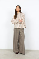 Haley 1 Ruffle Collar Stripe Shirt - Madder Brown Combi