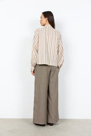 Haley 1 Ruffle Collar Stripe Shirt - Madder Brown Combi