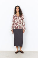 Halfa 1 V Neck Print Blouse - Madder Brown Combi
