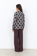 Halin1 All Over Print Blouse - Navy Combi