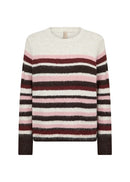 Ilene 5 Stripe Round Neck Jumper - Madder Brown Melange Combi