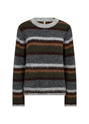 Hadil 2 Stripe Round Neck Jumper - Forest Night Melange Combi