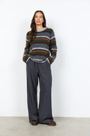 Hadil 2 Stripe Round Neck Jumper - Forest Night Melange Combi
