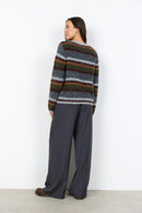 Hadil 2 Stripe Round Neck Jumper - Forest Night Melange Combi