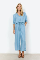 Liv Drawstring Crop Trouser - Light Blue Denim