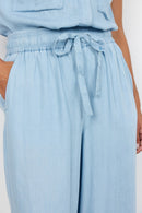 Liv Drawstring Crop Trouser - Light Blue Denim