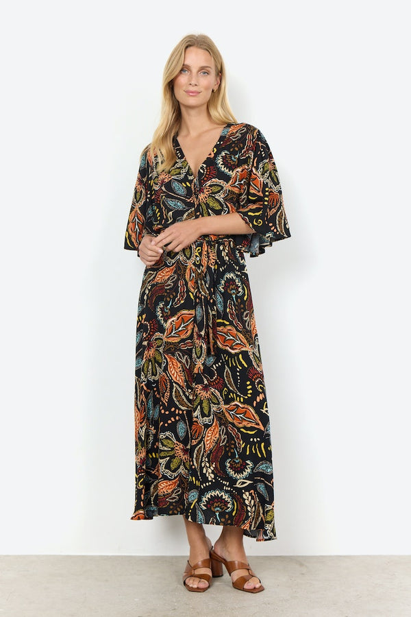 Emine Splitneck Print Dress - Black Combi