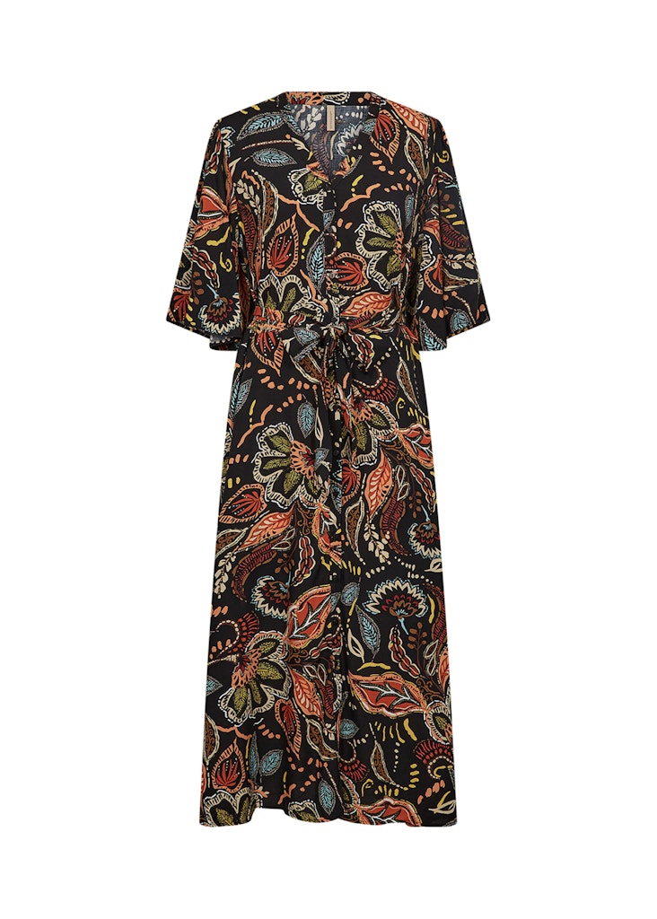 Emine Splitneck Print Dress - Black Combi