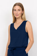 Marica V Neck Sleeveless Top - Navy