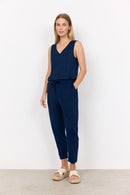 Marica V Neck Sleeveless Top - Navy