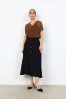 Cath 9 Front Button Skirt - Black