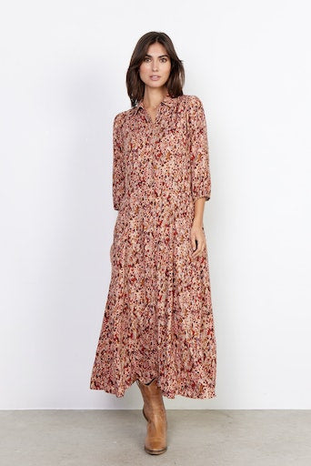 Minea 3/4Sleeve Print Dress - Berry