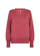 Dollie Balloon Sleeve V Neck Jumper - Berry Melange