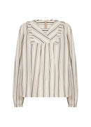 Olta 3 Striped V Neck Blouse - Cream Combi