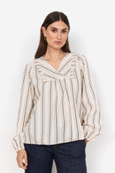 Olta 3 Striped V Neck Blouse - Cream Combi