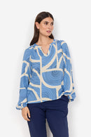Olivera1 Split Neck Blouse - Air Blue Combi