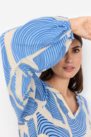 Olivera1 Split Neck Blouse - Air Blue Combi