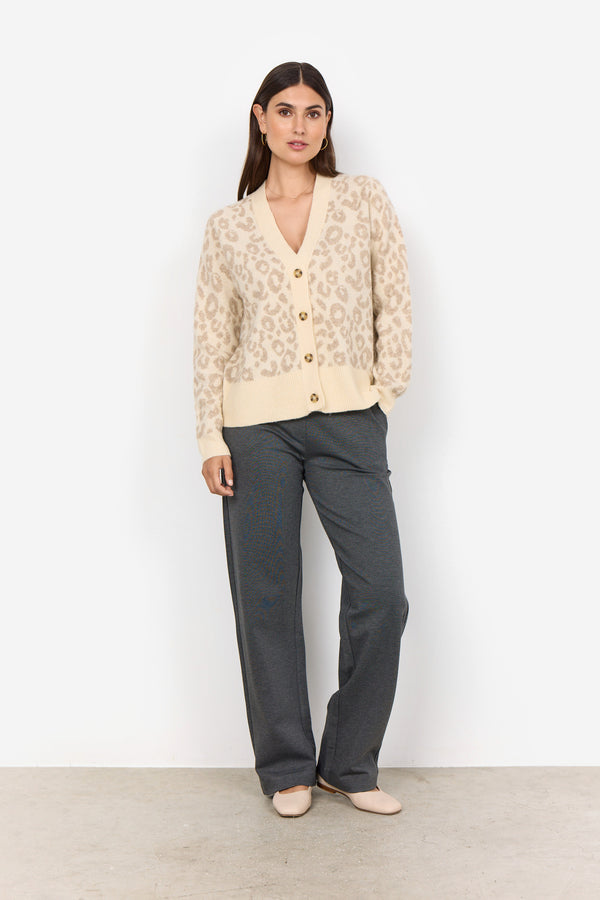 Ine 4 Leopard Print Cardigan - Cream Melange