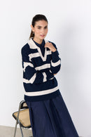 Kanita Stripe Collar Jumper - Navy Melange Combi