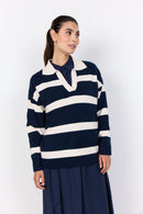 Kanita Stripe Collar Jumper - Navy Melange Combi