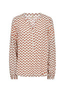 Dorella 2 Split Neck Print Blouse - Dusty Clay Combi