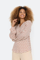 Dorella 2 Split Neck Print Blouse - Dusty Clay Combi