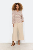 Dorella 2 Split Neck Print Blouse - Dusty Clay Combi