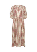Dorella 3 Round Neck Print Dress - Dusty Clay Combi