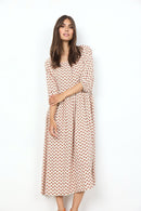 Dorella 3 Round Neck Print Dress - Dusty Clay Combi