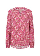 Dorte 2 Split Neck Print Blouse - Pink Combi
