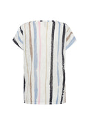 Aretha 36 Round Neck Stripe T-Shirt - Crystal Blue Combi
