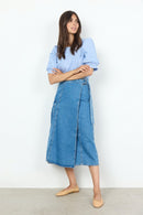 Dione 1 High Neck Pinstripe Blouse - Crystal Blue Combi