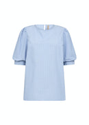 Dicle 1 Round Neck Pinstripe Blouse - Crystal Blue Combi