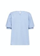 Dicle 1 Round Neck Pinstripe Blouse - Crystal Blue Combi