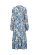 Donia 3 V Neck Paisley Print Dress - Crystal Blue Combi