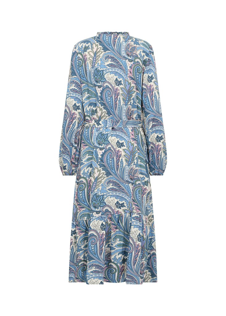 Donia 3 V Neck Paisley Print Dress - Crystal Blue Combi