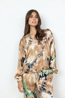 Dona 2 V Neck Tie Dye Blouse - Camel