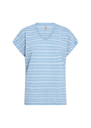 Defene1 VNeck Stripe T-Shirt - Crystal Blue Melange