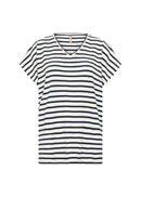 Kaiza3 V Neck Stripe T-Shirt - Cream Combi
