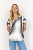 Kaiza3 V Neck Stripe T-Shirt - Cream Combi
