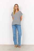 Kaiza3 V Neck Stripe T-Shirt - Cream Combi