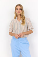 Patti 1 V Neck Stripe Blouse - Peach Pink Print
