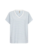 Pisa 1 V Neck Stripe T-Shirt - Air Blue Combi