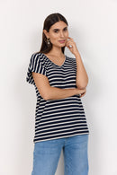 Kaiza3 V Neck Stripe T-Shirt - Navy Combi