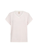 Caimie 1 Stripe V Neck Tee - Rose Combi