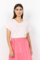 Caimie 1 Stripe V Neck Tee - Rose Combi