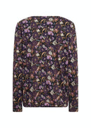 Split Neck Print Blouse - Dark Grape