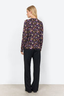 Split Neck Print Blouse - Dark Grape