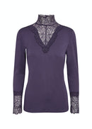 Lace Neck & Cuff T-Shirt - Dark Grape