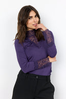 Lace Neck & Cuff T-Shirt - Dark Grape